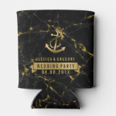 ブラック&金ゴールドマーブル航海のボートいかり 缶クーラー (裏面)