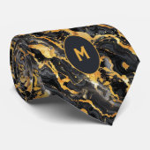 ブラック&金ゴールドマーリーモノグラム ネクタイ (ロール)