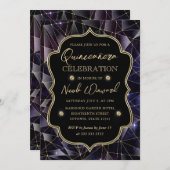 ブラック&金ゴールドミッドナイトクリスタル銀河系キンセアニェラ 招待状 (正面/裏面)