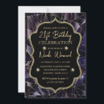 ブラック&金ゴールドミッドナイトクリスタル銀河系21st誕生日 招待状<br><div class="desc">黒とエレガント金ゴールドミッドナイト結晶銀河系ヴィンテージフレームとダイヤモンドを持つ幾何学的パターンデザイン</div>