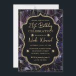 ブラック&金ゴールドミッドナイトクリスタル銀河系21st誕生日 招待状<br><div class="desc">黒とエレガント金ゴールドミッドナイト結晶銀河系ヴィンテージフレームとダイヤモンドを持つ幾何学的パターンデザイン</div>