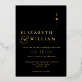 ブラック&金ゴールドミニマリストのモノグラム結婚写真 箔招待状 (正面)