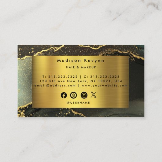 ブラック&金ゴールドミニマリストマーブル 名刺 (裏面)