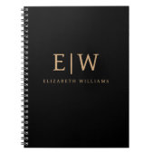 ブラック&金ゴールドミニマリストモダンモノグラム ノートブック (正面)