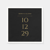 ブラック&金ゴールドミニマリスト特別結婚日付 スタンダードカクテルナプキン (正面)