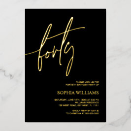 ブラック&金ゴールドミニマリスト40th Birthday 箔招待状