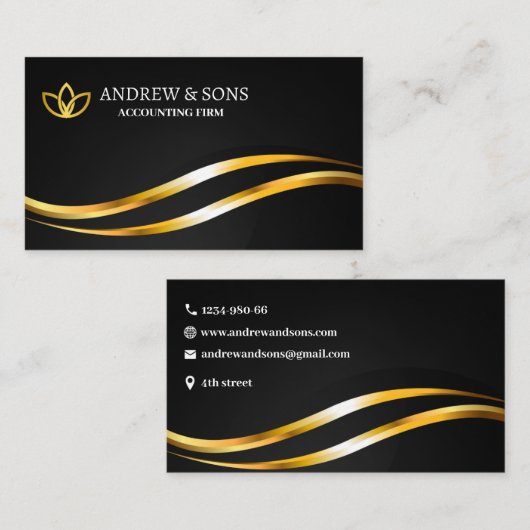 ブラック&金ゴールドミニマルエレガントリスト名刺 名刺 (正面/裏面)