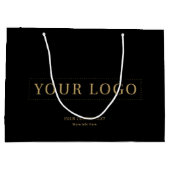 ブラック&金ゴールドミニマルロゴのショッピングバッグ ラージペーパーバッグ (裏面)