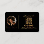 ブラック/金ゴールドミニマルQRコードプロフェッショナル写真 名刺 (裏面)