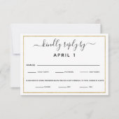 ブラック&金ゴールドミール選択披露宴ディナーRSVP 出欠カード (正面)