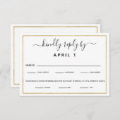 ブラック&金ゴールドミール選択披露宴ディナーRSVP 出欠カード (正面/裏面)