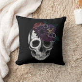 ブラック&金ゴールドムーディフローラハロウィーンスカル クッション (ブランケット)