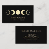 ブラック&金ゴールドムーンフェイズヨガスピリチュアルコーチ 名刺 (正面/裏面)