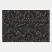 ブラック&金ゴールドムーンライトフローラつる植物 ラッピングペーパーシート (正面)