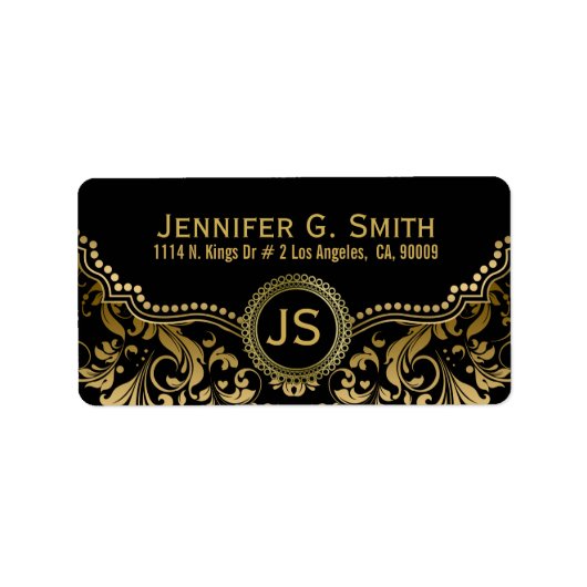 ブラック&金ゴールドメタリッククローバーパターン3 ラベル (正面)