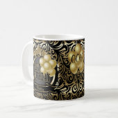 ブラック&金ゴールドメタリックハッピー00誕生日スター コーヒーマグカップ (正面左)