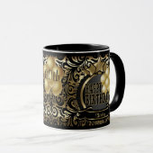 ブラック&金ゴールドメタリックハッピー00誕生日スター マグカップ (正面右)