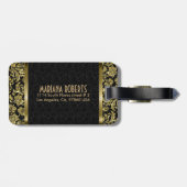 ブラック&金ゴールドメタリックフローラダマスクカスタマイズ- ラゲッジタグ (裏面横)