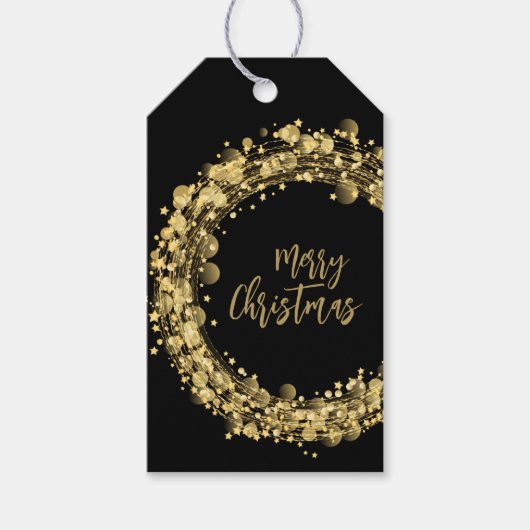 ブラック&金ゴールドメリークリスマスギフトラベル ギフトタグ (正面)