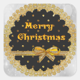ブラック&金ゴールドメリークリスマスステッカー スクエアシール