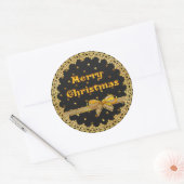 ブラック&金ゴールドメリークリスマスステッカー ラウンドシール (封筒)