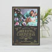 ブラック&金ゴールドメリークリスマスニューイヤーフォトカード シーズンカード (スタンド正面)