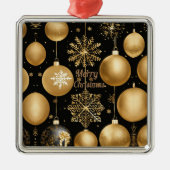 ブラック&金ゴールドメリークリスマスボールセラミックオーナメント メタルオーナメント (正面)