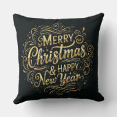 ブラック&金ゴールドメリークリスマス&ハッピーニューイヤー クッション (裏面)