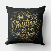 ブラック&金ゴールドメリークリスマス&ハッピーニューイヤー クッション (正面)