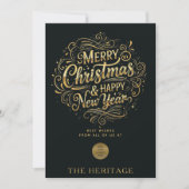 ブラック&金ゴールドメリークリスマス&ハッピーニューイヤー シーズンカード (正面)