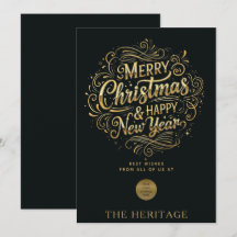 ブラック&金ゴールドメリークリスマス&ハッピーニューイヤー