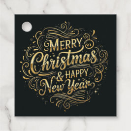 ブラック&金ゴールドメリークリスマス&ハッピーニューイヤー フェイバータグ