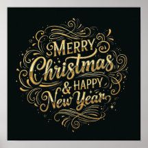 ブラック&金ゴールドメリークリスマス&ハッピーニューイヤー