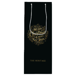 ブラック&金ゴールドメリークリスマス&ハッピーニューイヤー ワインギフトバッグ