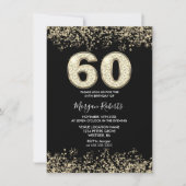 ブラック&金ゴールドメンズまたは女性60th誕生日パーティー 招待状 (正面)