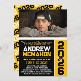 ブラック&金ゴールドモダンの卒業写真のお知らせ 招待状