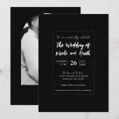 ブラック&金ゴールドモダンエレガミニマルントウェディング 招待状 (正面/裏面)