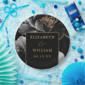 ブラック&金ゴールドモダンエレガントシ結婚ック ペーパープレート (パーティー)