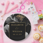 ブラック&金ゴールドモダンエレガントシ結婚ック ペーパープレート (パーティー)