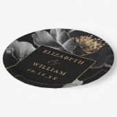 ブラック&金ゴールドモダンエレガントシ結婚ック ペーパープレート (アングル)