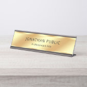 ブラック&金ゴールドモダンエレガントテンプレート デスクネームプレート (正面)
