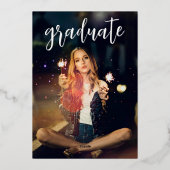 ブラック&金ゴールドモダンシック卒業招待状 箔招待状 (裏面)