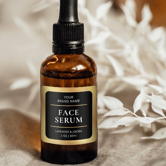 ブラック&金ゴールドモダンスキンケア製品パッケージ スクエアシール