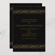 ブラック&金ゴールドモダンスワールエレガント招待状