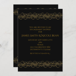 ブラック&金ゴールドモダンスワールエレガント招待状 招待状