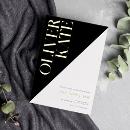 ブラック&金ゴールドモダンタイポグラフィ結婚ズ 箔招待状