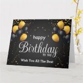ブラック&金ゴールドモダンハッピーバースデー カード (黄色い花)