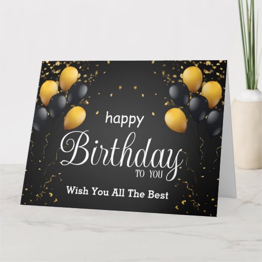 ブラック&金ゴールドモダンハッピーバースデー カード (正面)