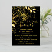ブラック&金ゴールドモダンフローラ牡丹ブライダルシャワー 箔招待状 (立ち正面)