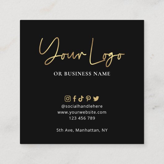 ブラック&金ゴールドモダンマカロンパティシエ スクエア名刺 (裏面)